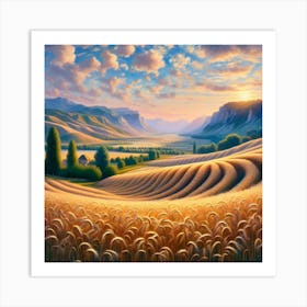 Sunset In A Wheat Field 4 Art Print