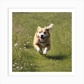 Dog Running In A Field Art Print