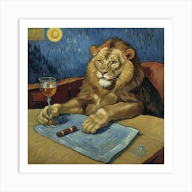 Lions, Tigers, and Beers Lion At The Bar Art Print