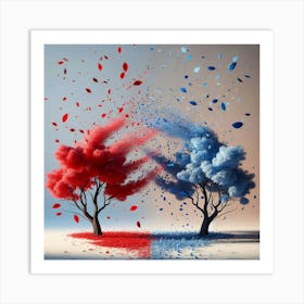 Two Trees With Blue And Red Leaves Art Print