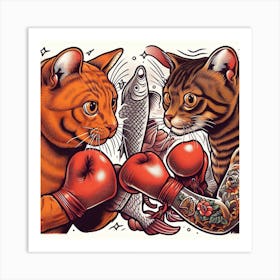 Boxing Cats Art Print