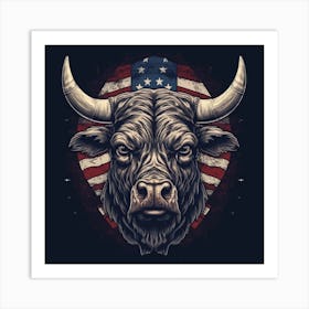 Bull Head American Flag 4 Art Print