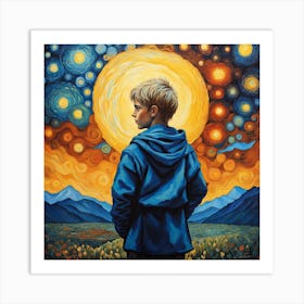 Boy enjoys Starry Night Art Print