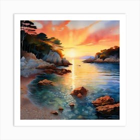 Watercolour Landscape Spiritual Abstraction Notre Dame De Porquerolles Beach Art Print