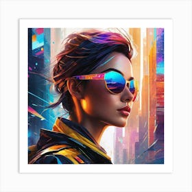 Futuristic Woman In Sunglasses Art Print