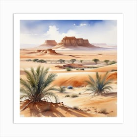 Watercolor Desert Landscape 1 Art Print