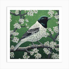 Ohara Koson Inspired Bird Painting Cowbird 4 Square Art Print