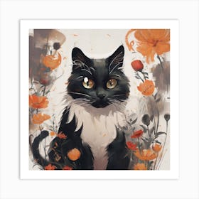 Cat In Flowers Art Print