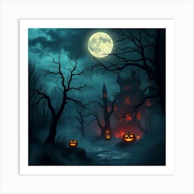 Halloween Pumpkins In The Forest Art Print