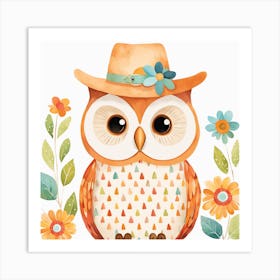 Floral Baby Owl Nursery Illustration (17) Art Print
