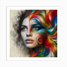 Portrait Of A Woman With Colorful Hair Art Print