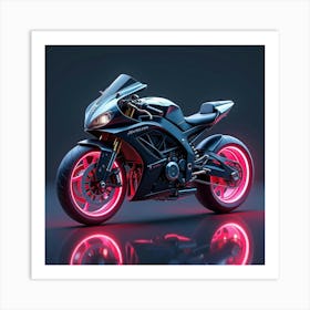 Super Bike With Glowing Neon Wheels And A High Tech Control System 1 Art Print