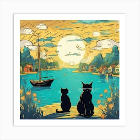 Cats On The Beach Art Print