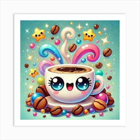 Cute Kawaii Coffee Cup (1) Art Print