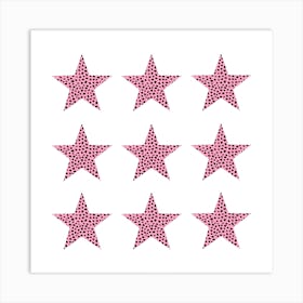 Pink and Black Spotty Stars Pattern Art Print