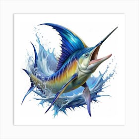 Blue Marlin Jumping Out Of The Water Art Print