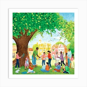 A Vibrant Illustration Illustrating A Diverse Group Of People Coming Together In Solidarity Exchang (1) Art Print