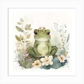 Watercolor Forest Cute Baby Frog 1 Art Print
