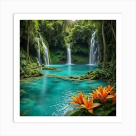 Waterfall In The Jungle 74 Art Print