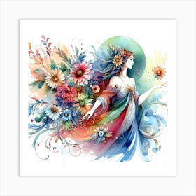 Woman With Flowers 3 Art Print