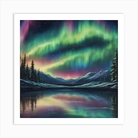 A Breathtaking View Of The Northern Lights Dancing Across A Starry Night Sky 2 Art Print