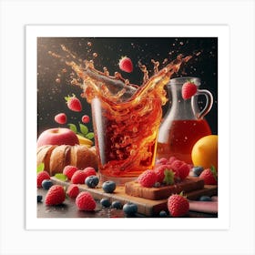 Fruit Juice Splash On Black Background Art Print