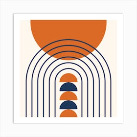 Modern Mid Century Gateway Sun Moon Rainbow 14 Abstract in Navy Blue Burnt Orange 2 Art Print