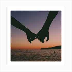 Couple Holding Hands At Sunset Art Print