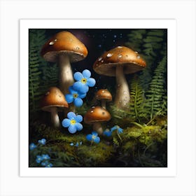 Forget-me-nots and Toadstools Art Print