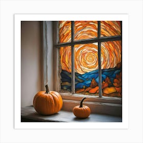 Abstract Halloween Pumpkins By A Window Art Print