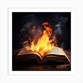 Book On Fire, An Open Book With A Bright Flame Rising From It Symbolizing The Enlightening Power Of Knowledge Art Print