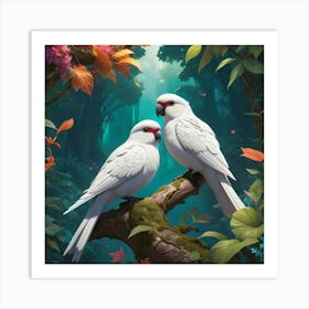 Two Parrots In The Forest Art Print