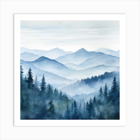 Watercolor Of Mountains Art Print