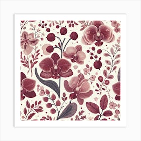 Scandinavian style,Pattern with burgundy Orchid flowers Art Print