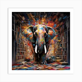 Elephant In The Library Art Print