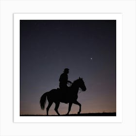 Silhouette Of A Cowboy Riding His Horse Art Print