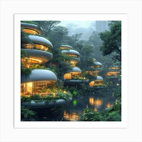 Futuristic Houses In The Forest Art Print