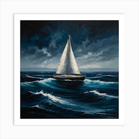 Sailboat In Rough Seas Art Print