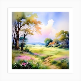 A Meadow The Meadow Has Houses In It The Houses In The Meadow Are Made Out Of Flower Petals The 663344258 Art Print