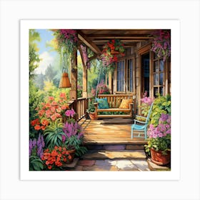 Porch With Flowers Art Print