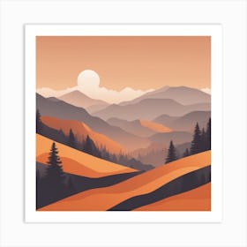 Misty mountains background in orange tone 56 Art Print