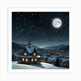 Default Art A Starry Night Sky And A Full Moon Over A Snowy C 0 Art Print