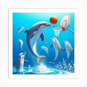 Dolphins Playing Basketball 1 Art Print