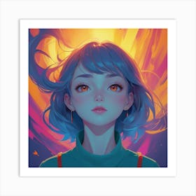 Anime Girl With Blue Hair 9 Art Print