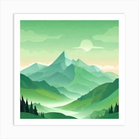 Misty mountains background in green tone 58 Art Print