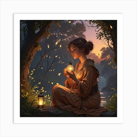 Girl With A Lantern Art Print