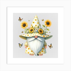 Watercolor Sunflower Gnomes 6 Art Print