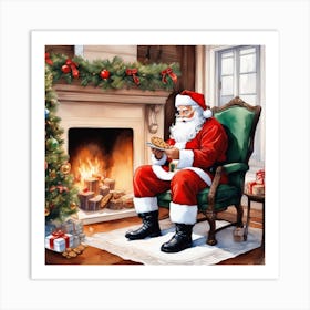 Santa Claus Sitting By The Fire 1 Art Print