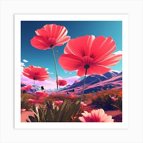 Pink Flowers In The Desert Art Print