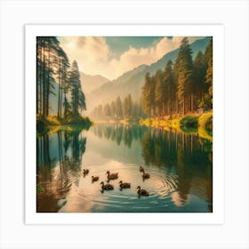 Ducks In A Lake Art Print